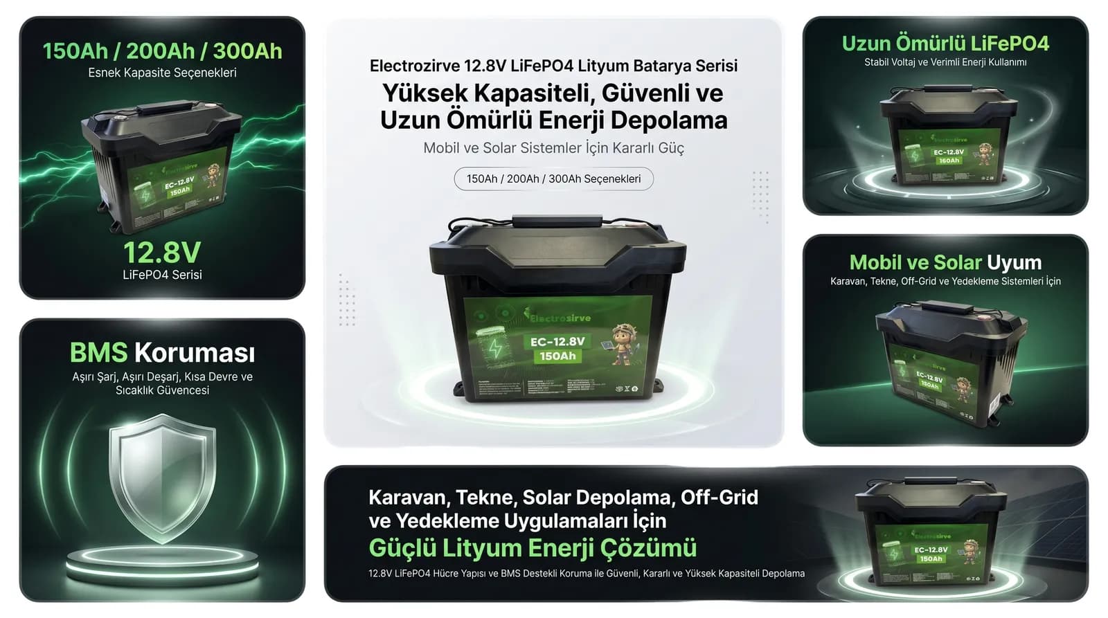 150Ah-300Ah Aralığında 12.8V Güçlü Depolama